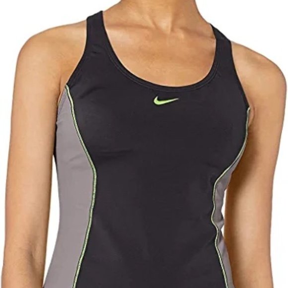 Nike XS Racer aBck Tankini Swimsuit 2 Piece Set (Black/Gray/Neon Green) - Picture 4 of 6